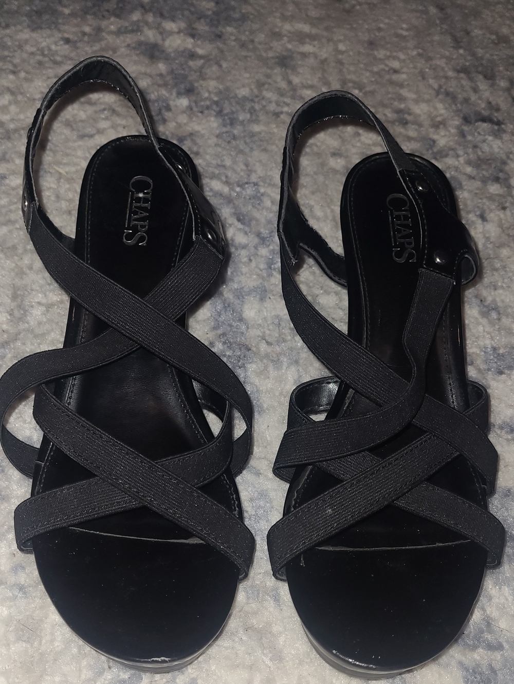 Chaps Black Crisscross Elastic Strappy Sandals for Women